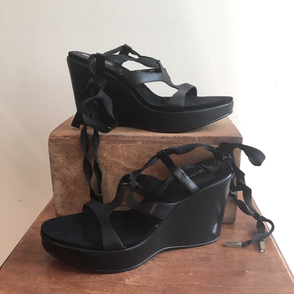 Donald J Pliner Gwen Sport-I-Que Black Platform Wedge Sandals Size 8.5